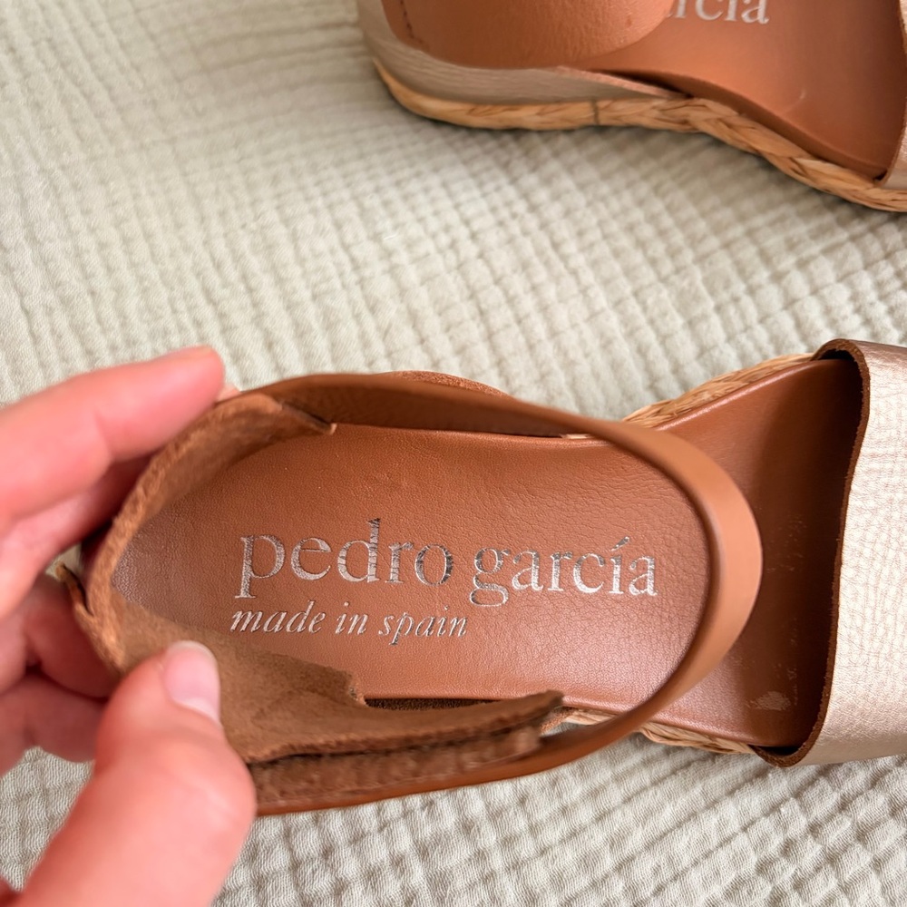 Pedro Garcia Platform Sandals Gold Espadrille Woven Heel - Picture 3 of 5
